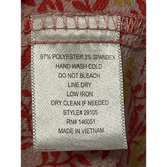 Monteau Blouse Womens Small Pink Red Yellow Floral Short Sleeve Wrap Peplum Top - Picture 6 of 7